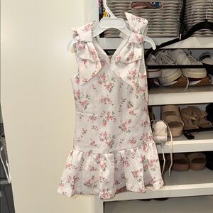 GB girls White Floral Casual Dress with Pink Roses